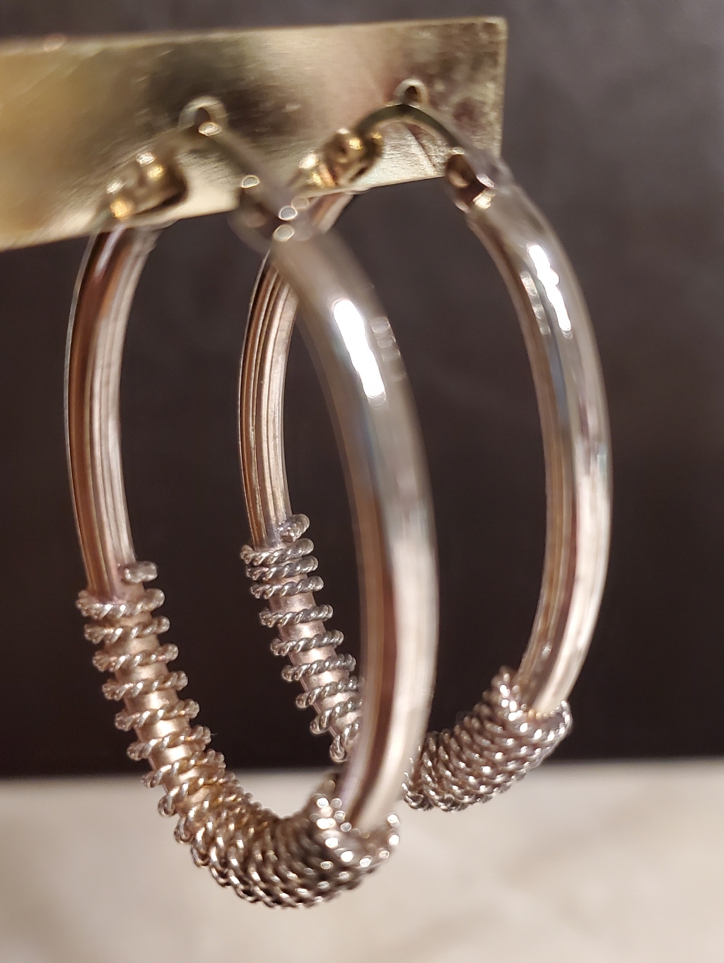 Vintage Sterling Silver 925 Rope Wrap Earrings Jewelry Hoop Large Oval